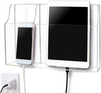 Clear Wall Tablet Holder Acrylic Wall Mounted Phone Holder for iPad, Remote Control Holder Laptop Stand for eReader Storage Caddy with Charging Holes for Kindle iPhone