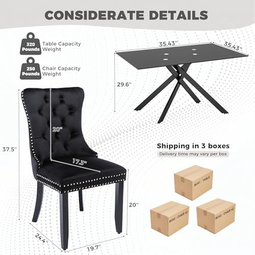 51" 5-Piece Glass Dining Table Set for 4, Black&Black