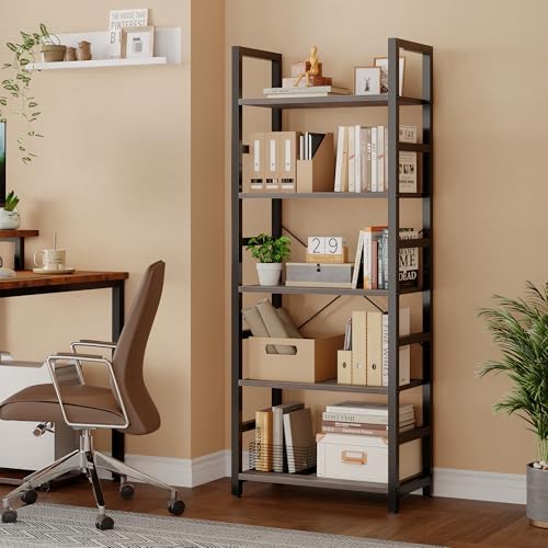 DUMOS 5-Tier Bookshelf, Modern Tall Bookcase Book Shelf Storage Organizer