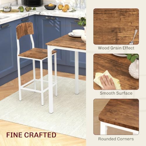 HOMCOM 3-Piece Counter Height Bar Table Space-Saving Walnut/White