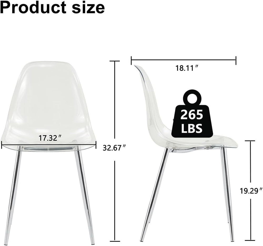 Clear Acrylic Dining Chairs Set of 6, Armless Modern Side Chairs with Transpa...