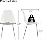 Clear Acrylic Dining Chairs Set of 6, Armless Modern Side Chairs with Transparent Seat, Ergonomic Backrest and Chrome Metal Legs, Kitchen Chairs for Dining Room, Living Room