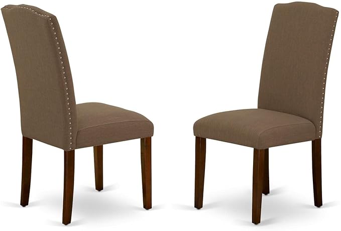 East West Furniture DLEN3-MAH-18 3 Piece Dining Room Furniture Set Contains a Round Dining Table with Dropleaf and 2 Dark Coffee Linen Fabric Parsons Chairs, 42x42 Inch, Mahogany