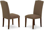 East West Furniture DLEN5-MAH-18 5 Piece Dining Room Furniture Set Includes a Round Dining Table with Dropleaf and 4 Dark Coffee Linen Fabric Upholstered Chairs, 42x42 Inch, Mahogany