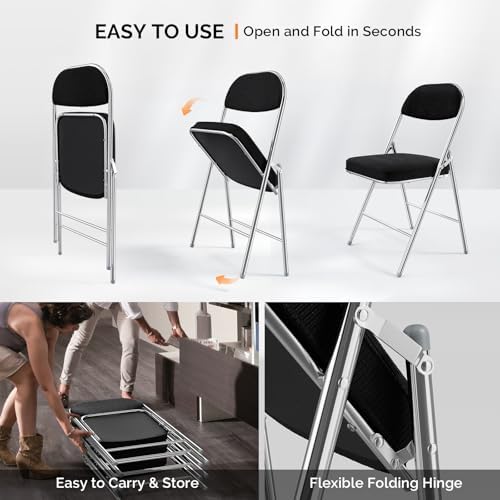 VINGLI Folding Chairs with Padded Seat & Backrest, Metal Frame, Durable C...