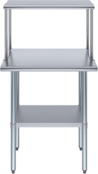Stainless Steel Work Table with Wide Single Tier Overshelf | Metal Kitchen Prep Table & Shelving Combo (18" x 30" Work Table + 12" Overshelf)