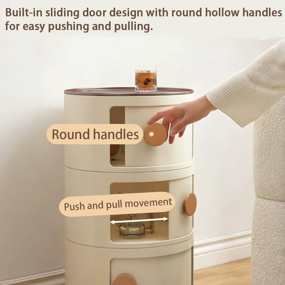 Minimal Style Bedside Table, Stylish Round Storage Cabinet, Creative Plastic ...