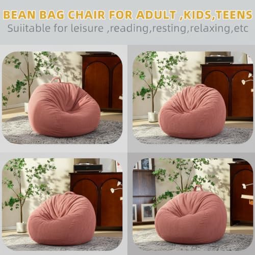Stuffed Animal Storage Bean Bag Chair Cover (No Filler),Large Toy Storage Organizer & Comfy Kids Sofa Chair for Playroom, Teens Adults Toddler - Corduroy (Pink, Cover Only)