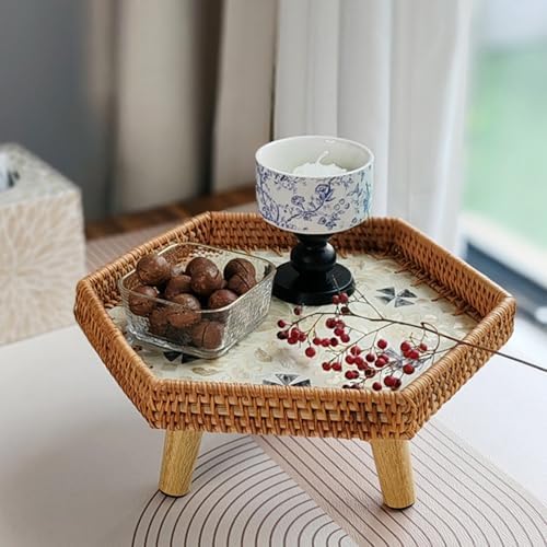 Hand Woven Rattan Serving Tray Table with Wooden Legs, Stylish Low Table for ...