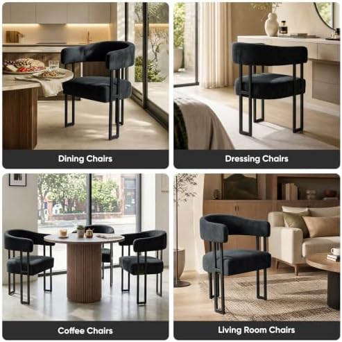 SIMTONAL Boucle Dining Chairs Set of 4-Black Accent Chairs with Arms, Soft Te...