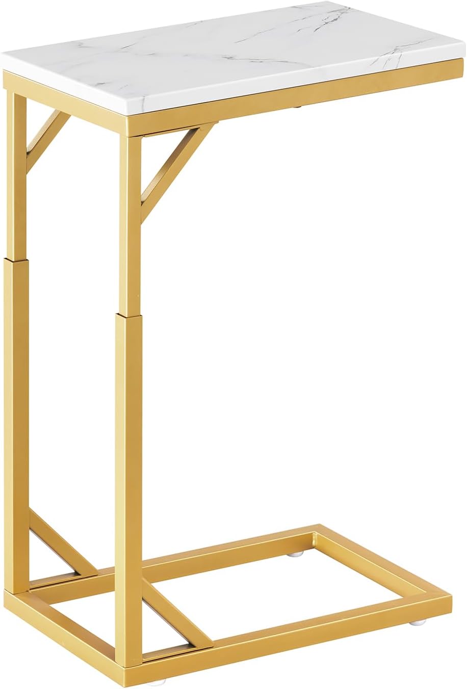 C-Shaped End Table, Small Sofa Table with Metal Frame, Adjustable Height Side...