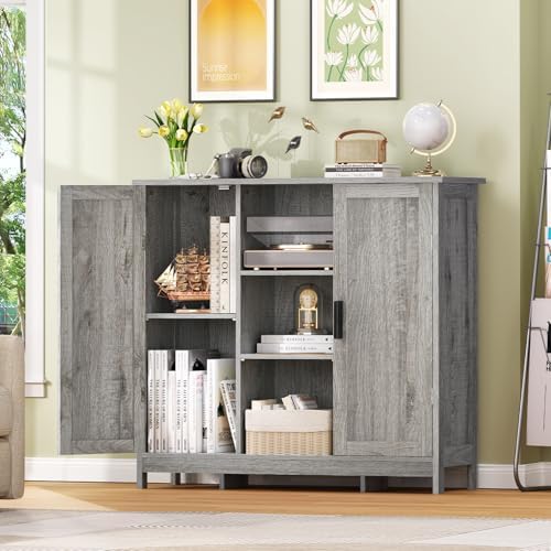 Iwell Storage Cabinet with 2 Doors and 4 Adjustable Shelves, Buffet Cabinet w...