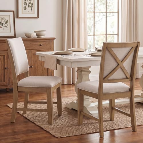 Upholstered Dining Chairs Set of 6 Farmhouse Kitchen Chairs with Cross Back A...