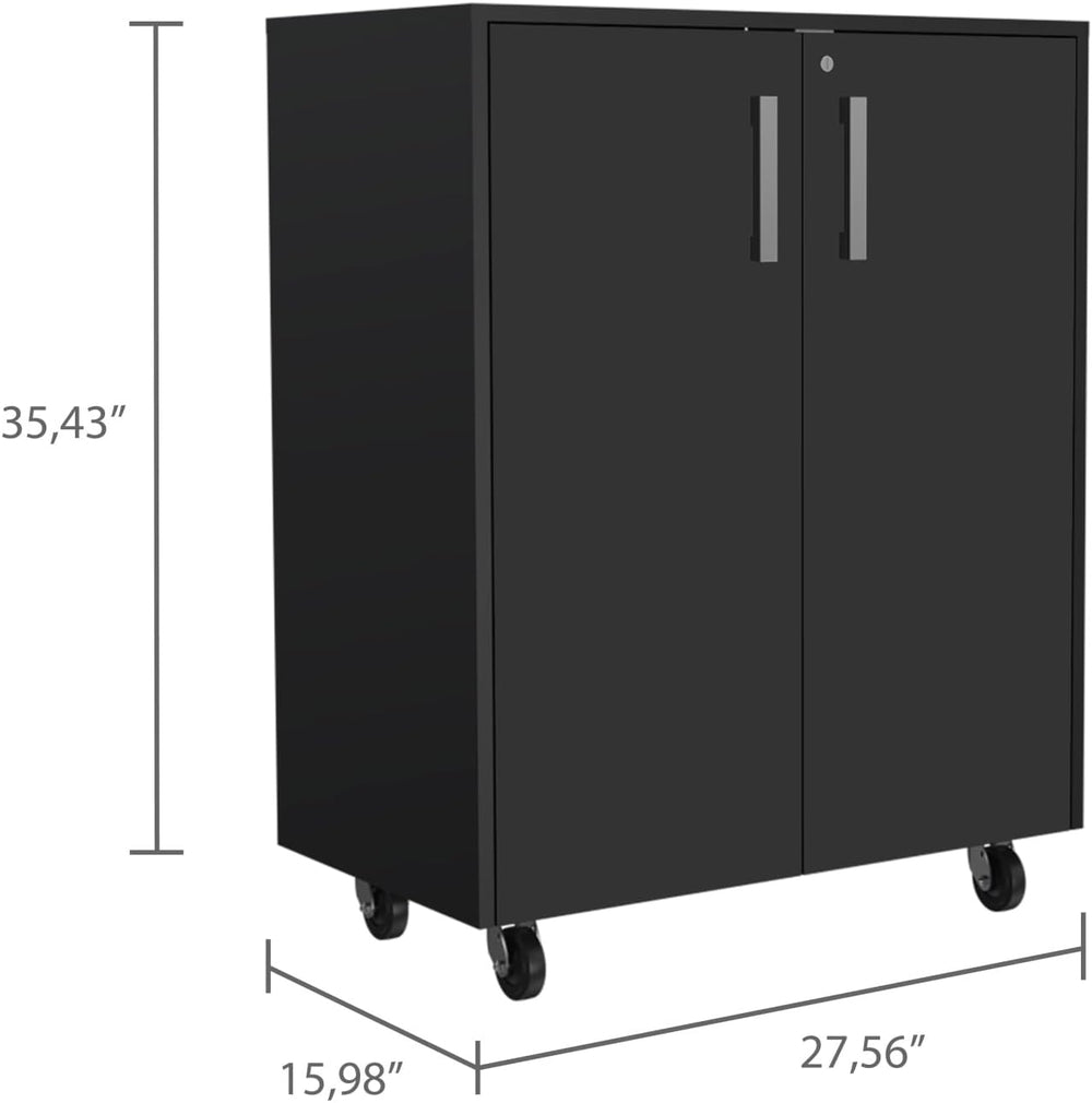 Storage Cabinet Lions, Double Door and Casters, Black Wengue Finish
