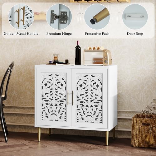 ARTPOWER Vintage Hollow Carving Accent Cabinet with 2 Doors for Living Room