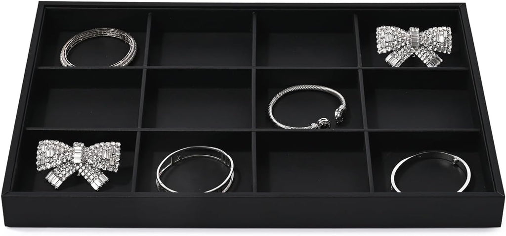 Black PU Leather Jewelry Display Flat Tray Ring Necklace Watch Organizer Display Tray (1 grid)