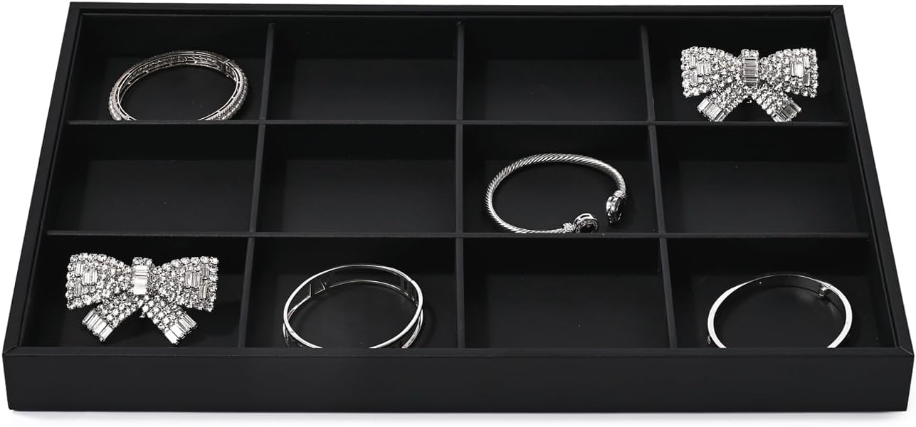 Black PU Leather Jewelry Display Flat Tray Ring Necklace Watch Organizer Display Tray (1 grid)