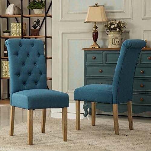 Roundhill Furniture Habit Solid Wood Tufted Parsons Dining Chair (Set of 2), ...