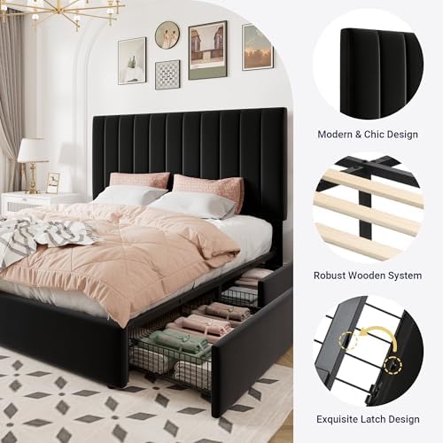 Allewie Queen Size Storage Bed Frame, Vertical Channel Tufted Adjustable Head...