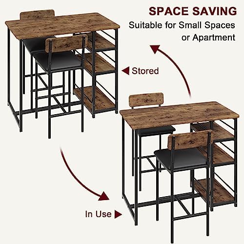 IDEALHOUSE Dining Table Set for 2, Counter Height Kitchen Table and Chairs, B...