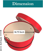 Sarah's Hat Boxes Classic Red Hat Box – 16.75" x 8.5" (Dia. x Ht.) Handmade in USA – Odorless Non-Toxic Adhesive, Cording Handle – Premium Storage for Hats & Accessories
