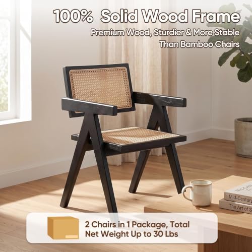 Comfy to go Rattan Dining Chairs,Set of 2 Black Hollow Woven Armrest Design