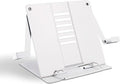 Metal Desk Book Stand for Reading with Adjustable Clips, Hands-Free Foldable Book Holder for Kids, Portable Document Stand for Desk, Display Stand for Recipes, Cookbooks, Tablets - White
