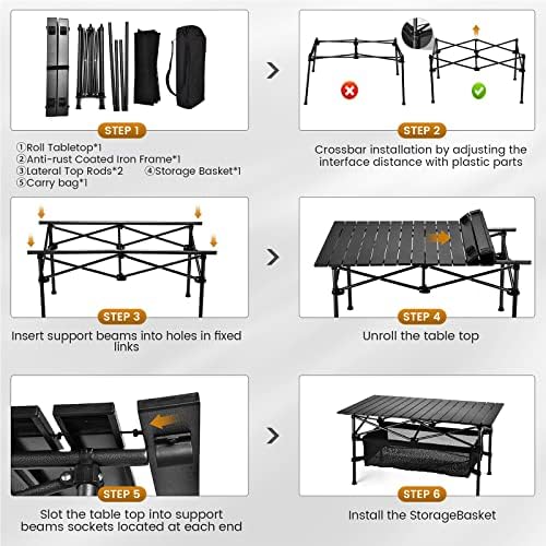 WUROMISE Lightweight Aluminum Folding Camping Table (37.13” x 21.57” x 19.69”...