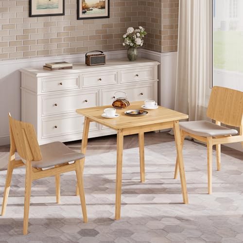 HOOBRO Bamboo Dining Table, Square Dining Table for 2, 27.6" Kitchen Tab...