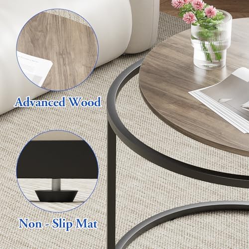 aboxoo Coffee Table Nesting Side Round Table Set of 2 End Table with Sturdy M...