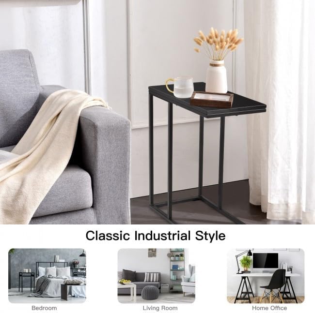 Minimalist C-Shaped End Table – 20.5x15.7x23.6in, Load-Stable Steel & MDF...