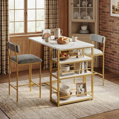 GarveeHome Dining Table Set for 2, Counter Height Kitchen Table with 2 Uphols...