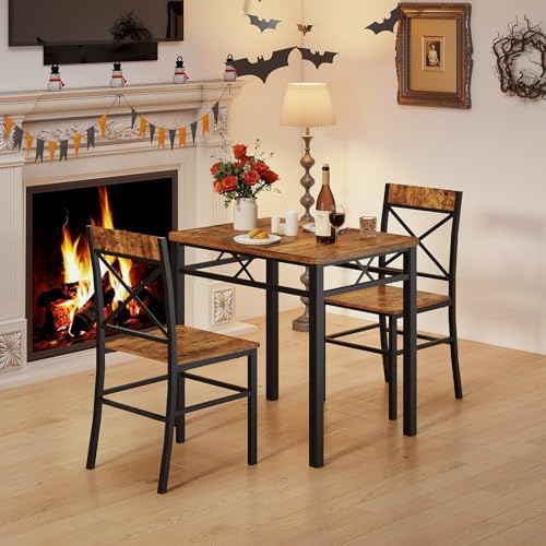 Zevemomo 3-Piece Dining Table Set, Dining Table for 2, Brown