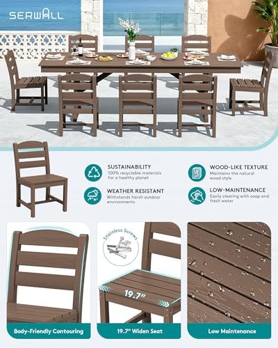 SERWALL 9Pcs 84" HDPE Outdoor Dining Set for 8 with Armless Chairs,Brown