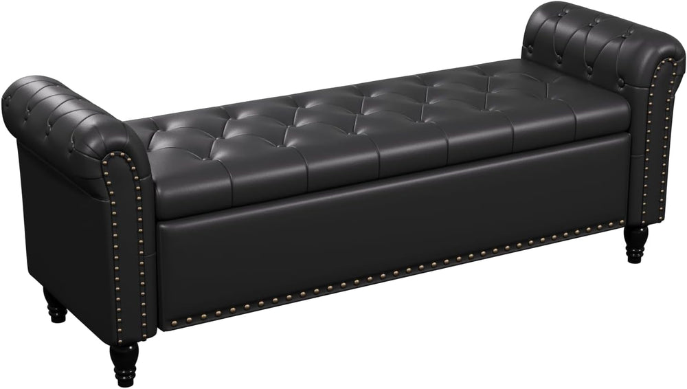 FiveWillowise 65" Bedroom Bench, End of Bed Bench with Storage, Black