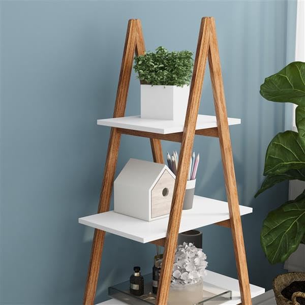 4-Tier A-Frame Ladder Bookshelf, Bamboo Frame & MDF Shelves | Open-Shelf Design, UV-Painted Finish, 22 lbs per Shelf, Easy Assembly, Home or Office Use