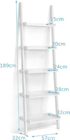 Multigot 5 Tier Ladder Shelf, Wooden Leaning Wall Rack, Ladder Shelving Unit for Flower, Plant, Toy and Book
