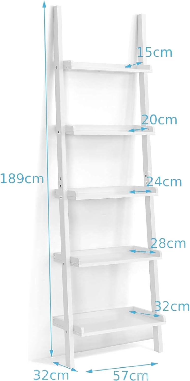Multigot 5 Tier Ladder Shelf, Wooden Leaning Wall Rack, Ladder Shelving Unit for Flower, Plant, Toy and Book