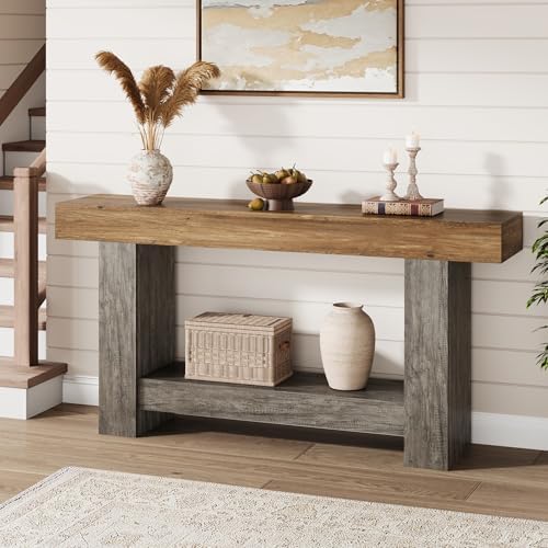 Garvee 63" Farmhouse 2-Tier Console Table for Entryway, Brown and Grey |...