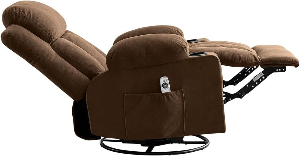 Swivel Rocker Recliner Chair with Vibration Massage & Lumbar Heating, Ergonomic Lounge Chair for Living Room, Rocking Function, Side Pocket, 2 Cup Holders, USB Charging Port