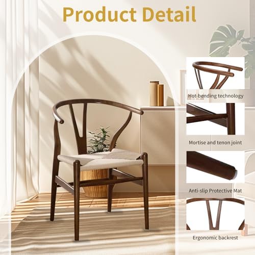 Y Wishbone Chair, Solid Ash Wood Dining Chair (Walnut) | Handwoven Paper Cord...