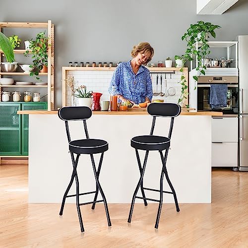 Thyle 2 Pcs 25.6 Inch Folding Bar Stool with Backrest, Cushioned Seat
