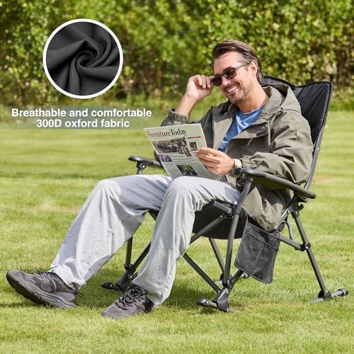 Rocking Camping Chair for Adults, Portable Chairs with Cup Holder and Side Po...