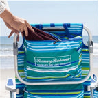 Tommy Bahama 5 Position Beach Chair, Zippered Insulated Cargo Pouch, Cup and Cell Phone Holders, Towel Bar, Pillow for Extra Comfort, Heavy-Duty Weight Capacity, 2-Pack (Aqua Stripes)