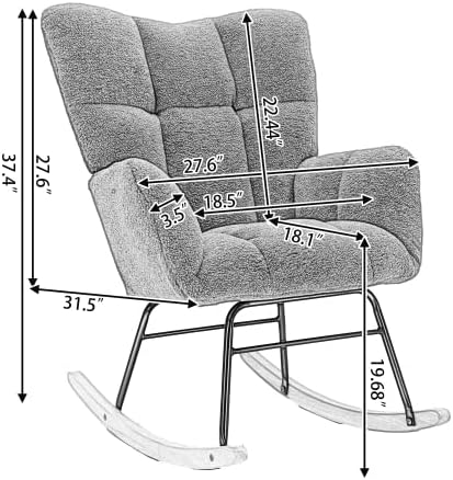 Rocking Chair, Upholstered Teddy Fabric Glider Chair, Lounge Accent Armchair ...
