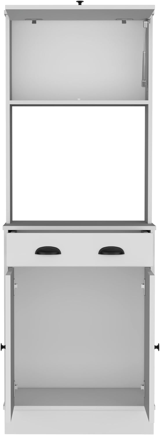 Kitchen 66.3" H with Drawer, 2 Cabinets, and Microwave Stand, White