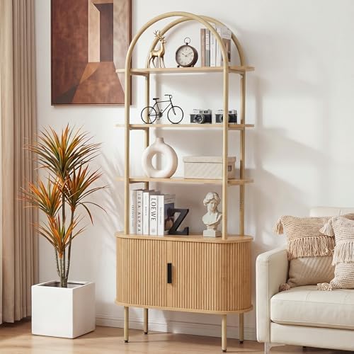 Janmer Home Unique Arched Bookshelf, 71" Tall Mid Century Modern Bookcase