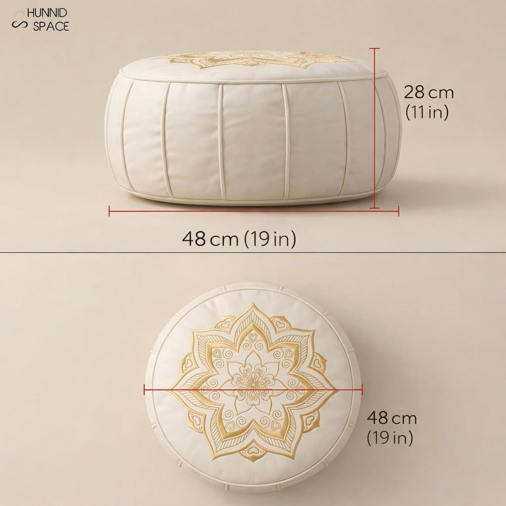 Round Pouf Cover, Premium Leather Ottoman Cover 19in / 48cm, Unstuffed Floor ...