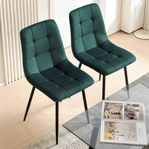 NORDICANA Forest Green Velvet Dining Chairs Set of 4, Upholstered Tufted Kitc...