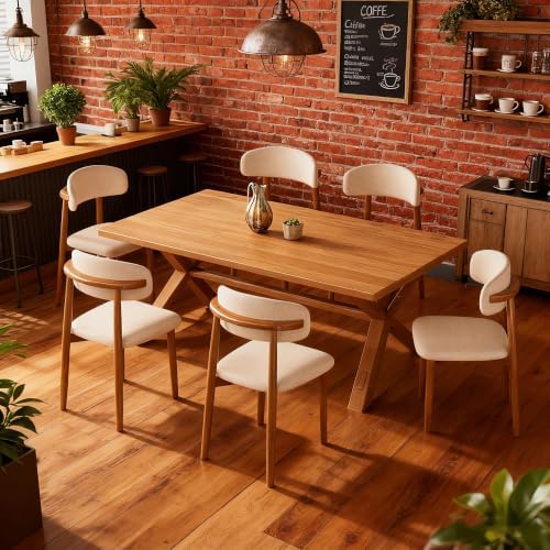 Upholstered Dining Chairs Set of 4, Wooden Kitchen Chairs, Beige